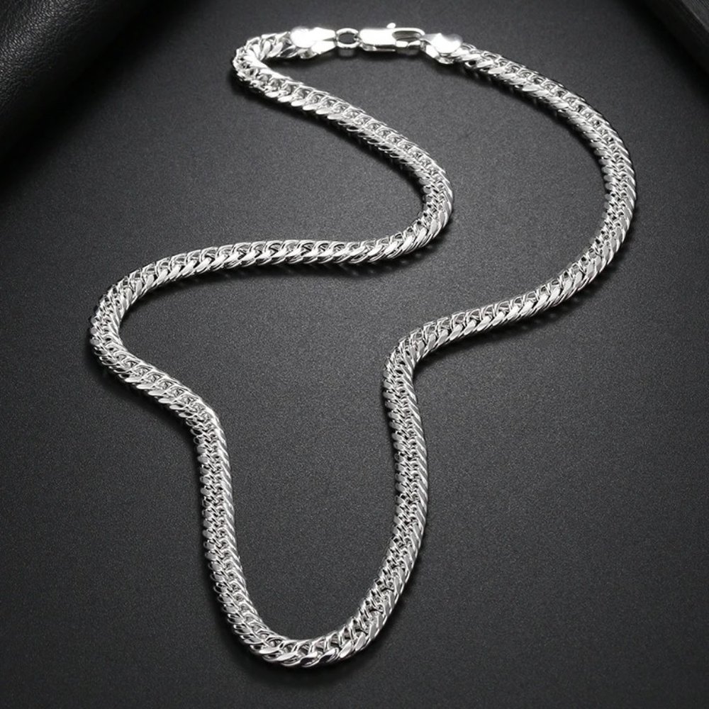 Beautiful Cuban Link 24 Inch Long Stamped as 925 Sterling Silver Chain 6mm Wide